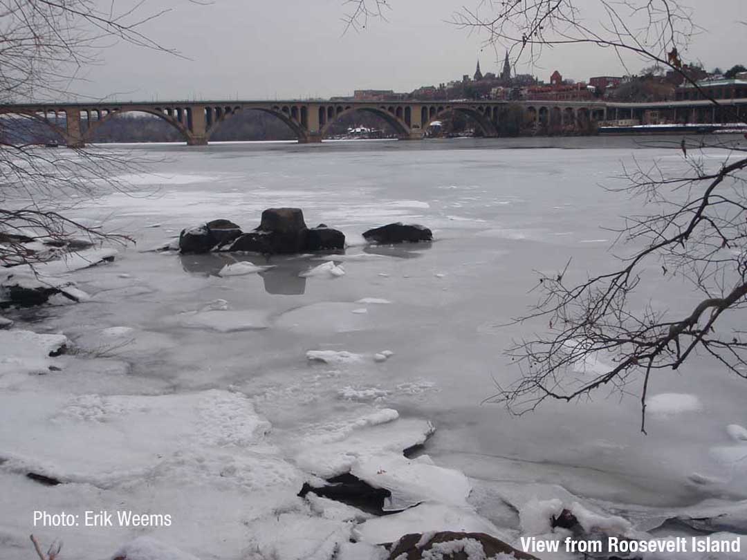 Key Bridge over ice