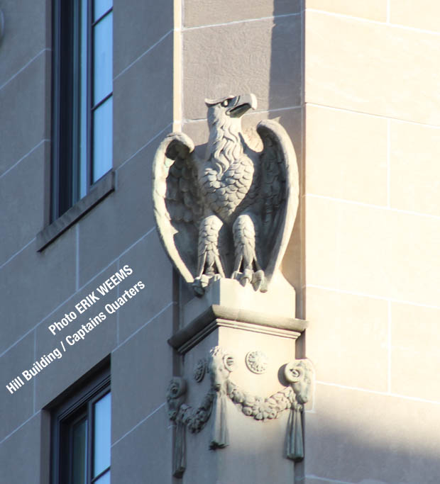Eagle on the walls of the Hill Building AKA Captains Quarters at 17th and Eye Street NW – Click image to expand and enlarge the photo Eagle on the walls of the Hill Building AKA Captains Quarters at 17th and Eye Street NW