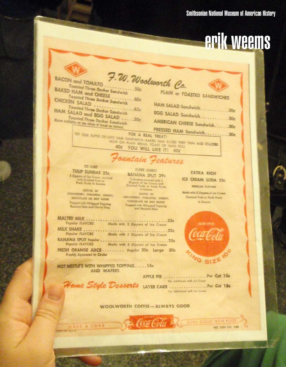 J W Woolworth Diner Menu - Smithsonian Museum