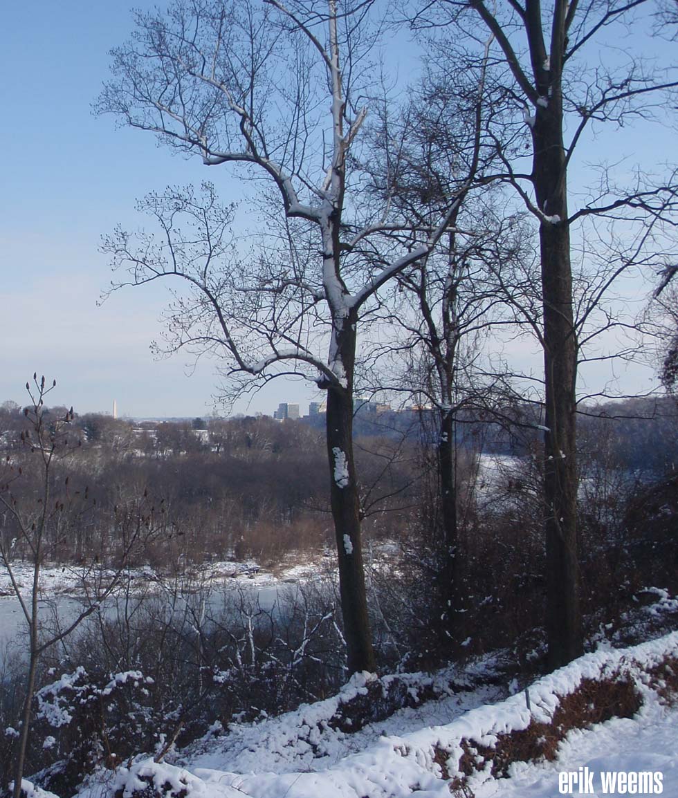 Monument in distance Washington DC Snow