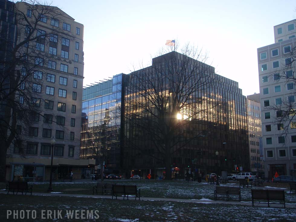 Melting snow at Farragut Park in Washington DC