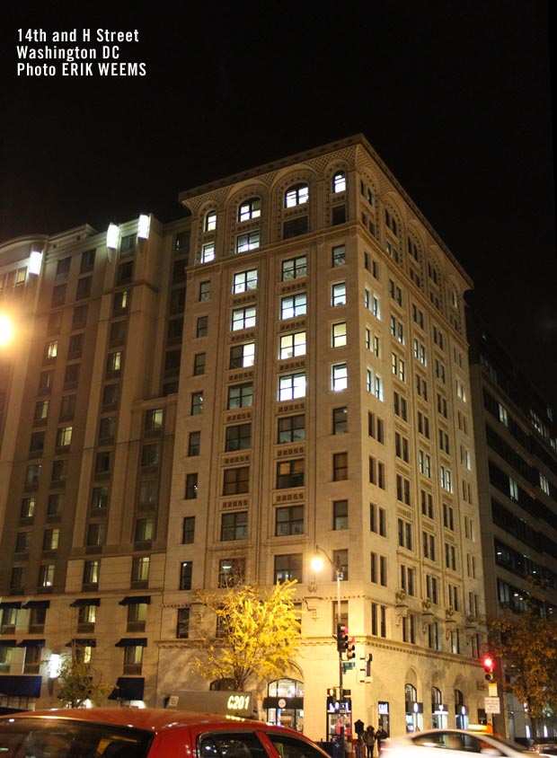 14th and H Street NW at night in  Washington DC Cosi