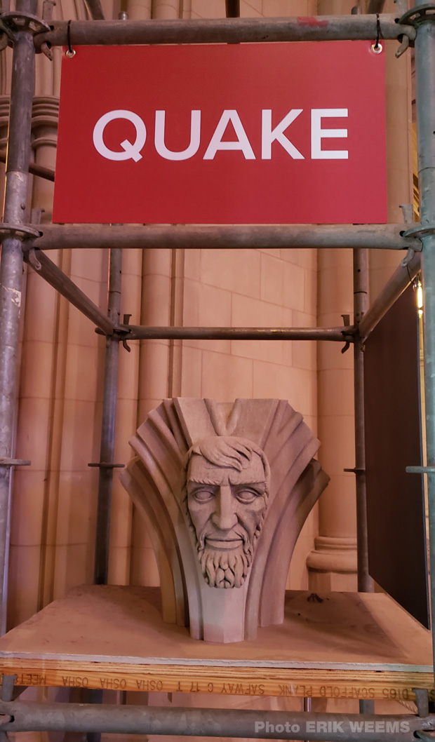 National Cathdral carved head and results of quake