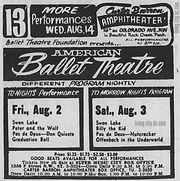 Advertisement from 1957 of Carter Barron Theatre performance schedule Advertisement from 1957 of Carter Barron Theatre performance schedule